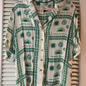 Anthropologie Green and Cream Patterned Shirt